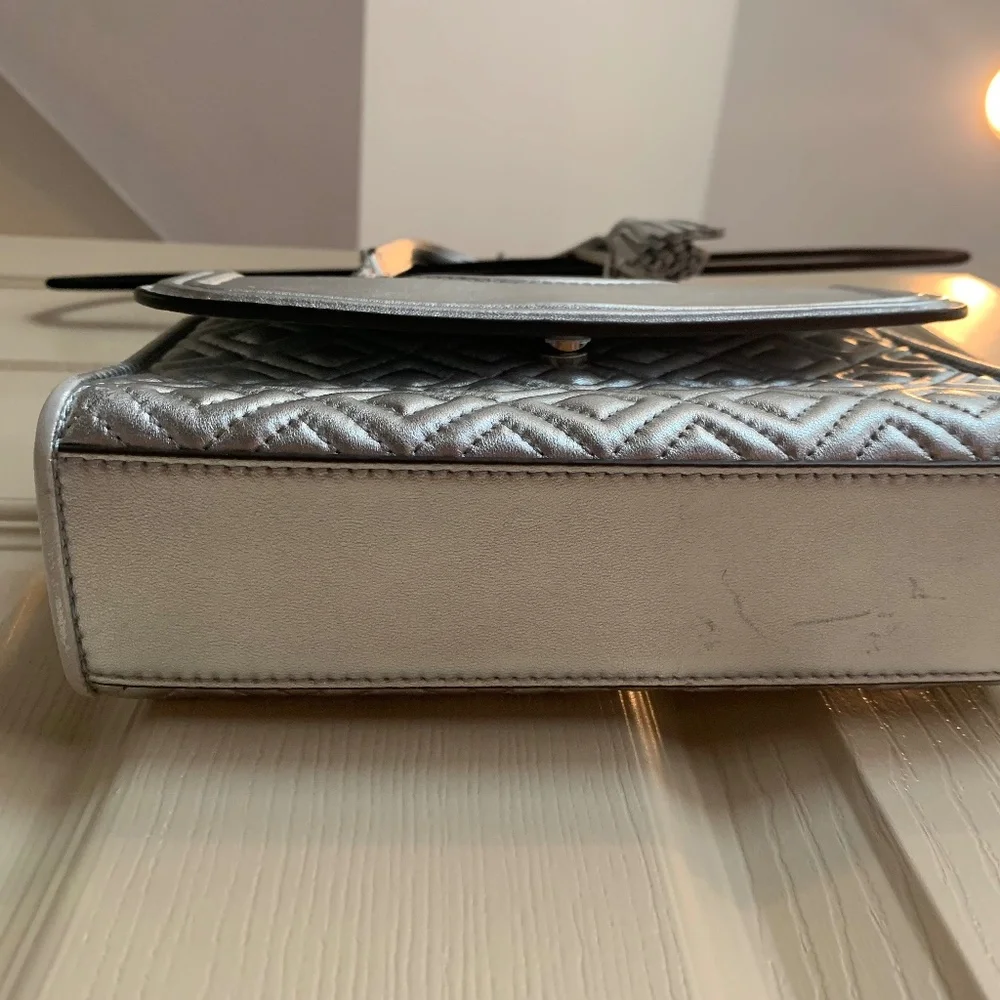 Tory Burch Silver Small Fleming Shoulder Handbag